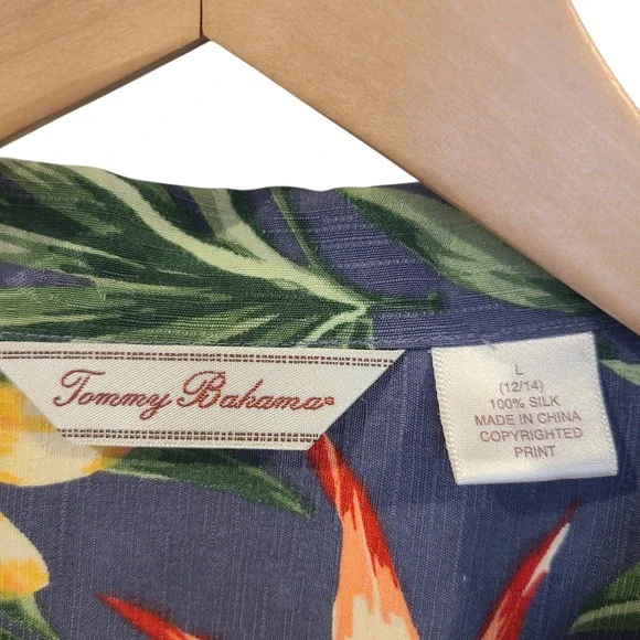 Tommy Bahama Womens Large 100% Silk Tropical Floral Camp Shirt Blue L 12/14 - Picture 4 of 6